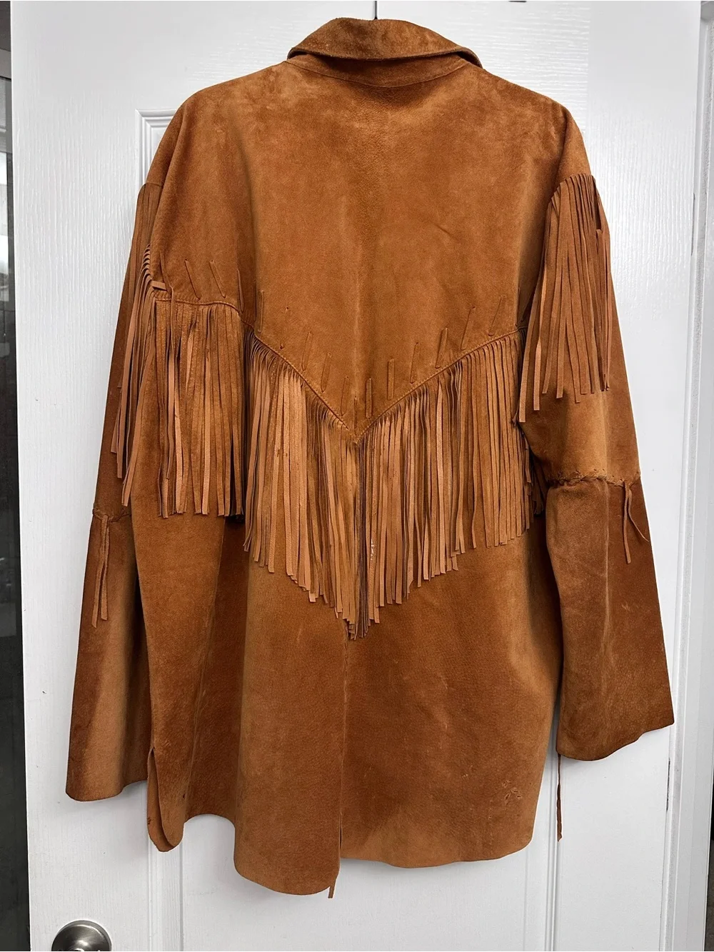 Vintage Cowboy Club brown leather fringe with western boho hippie jacket XXL